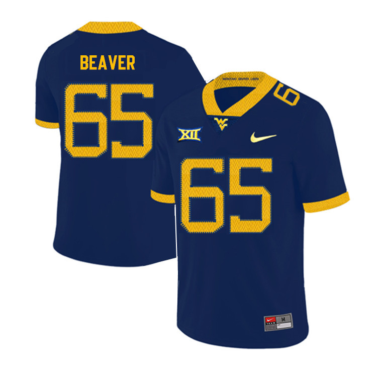 NCAA Men's Donavan Beaver West Virginia Mountaineers Navy #65 Nike Stitched Football College 2019 Authentic Jersey PC23V35FD